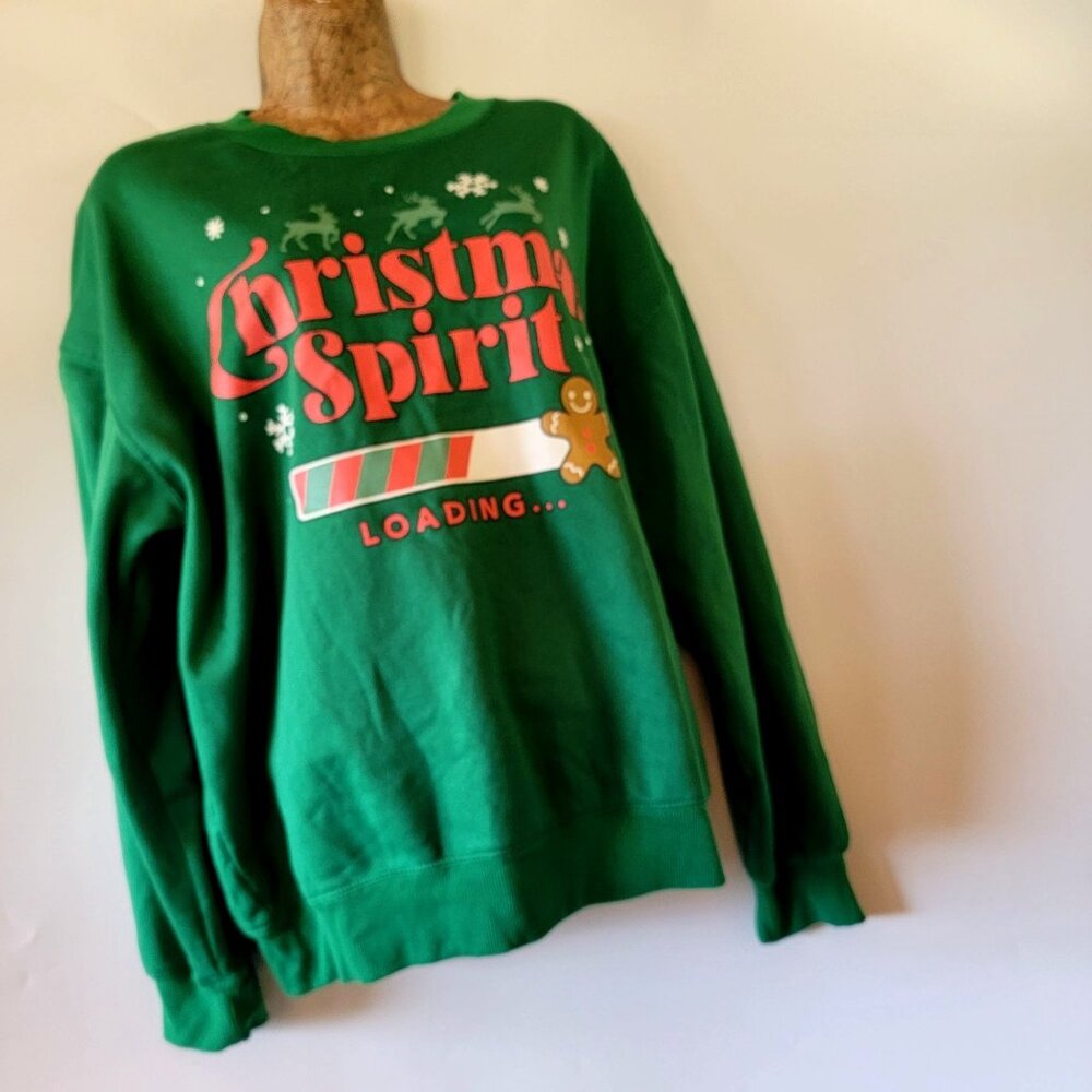 Christmas Spirit Loading Green Sweatshirt Wound Up Reindeer Ginge